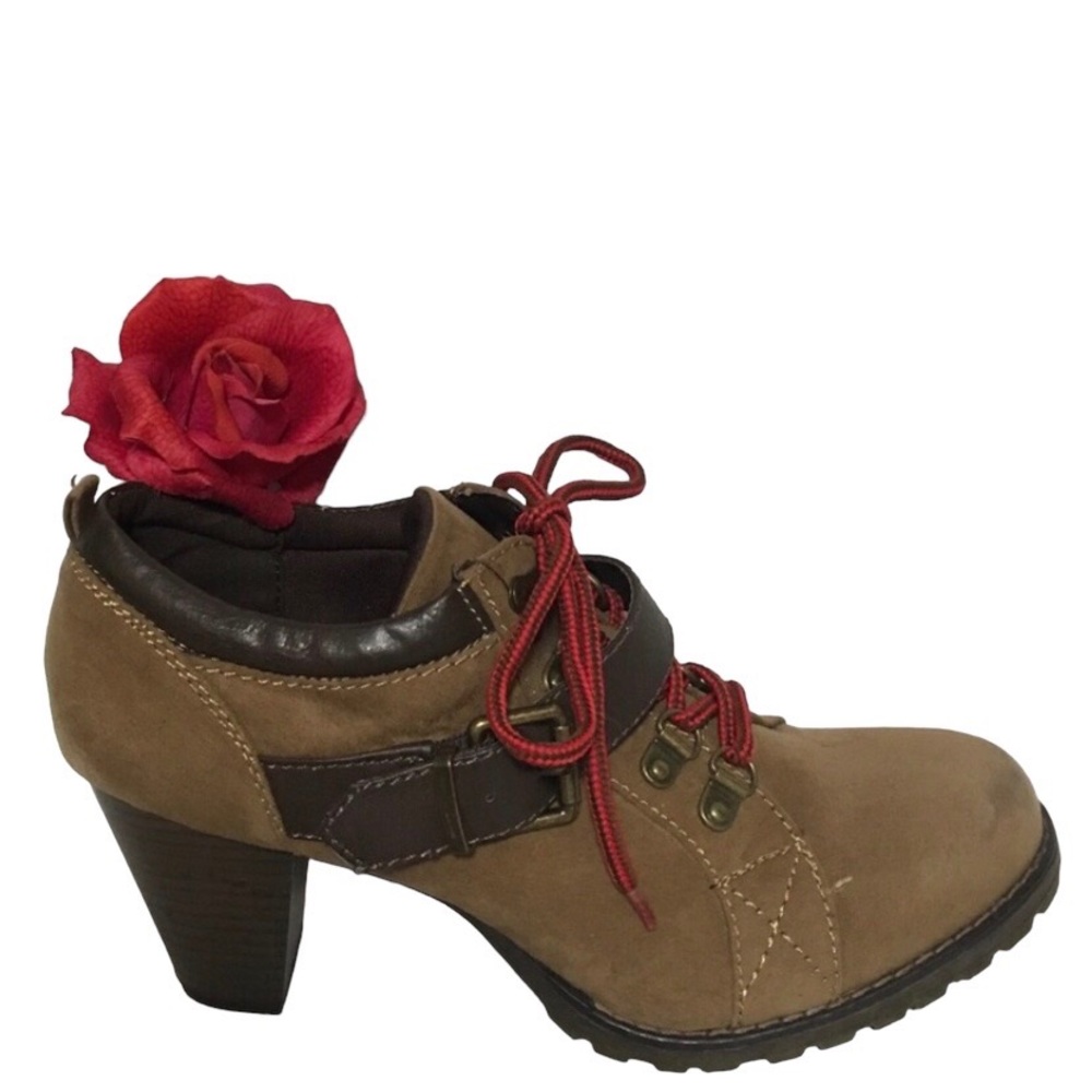 BOOTIES GRACELAND SUEDE 3” HEEL SIDE BUCKLE SZ. 40 CLUNKY SHOES